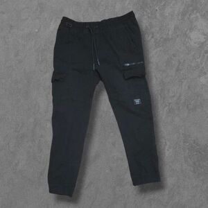 Y2K Akademiks Black Taper Streetwear Cargo Jogging Pants Large